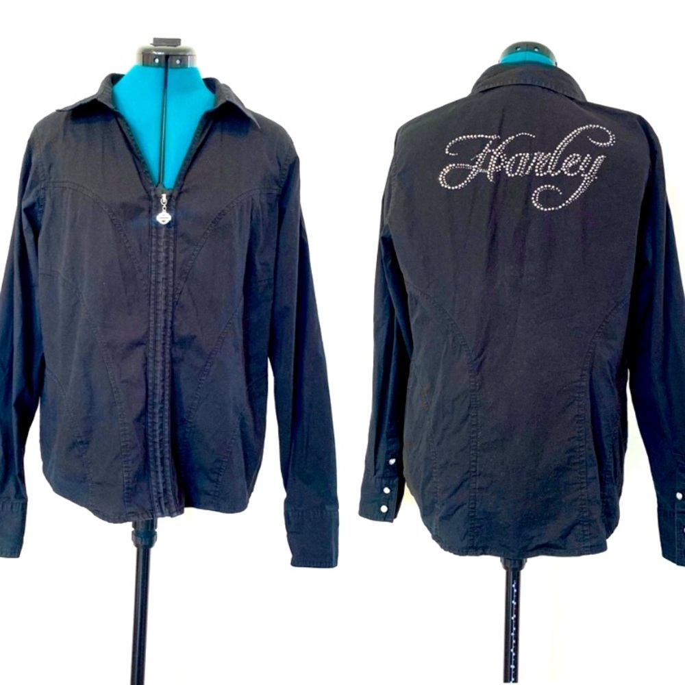 Harley Davidson studded zip up shirt casual top biker moto  motorcycle chopper L